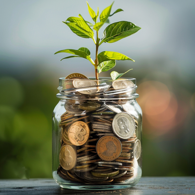 plant growing out of a coin jar
